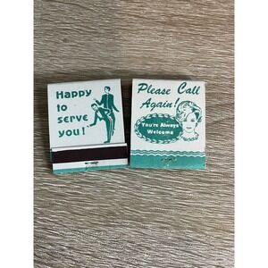 Vintage DD Bean & Sons California Matchbook Set Happy To Serve You Teal 2pc